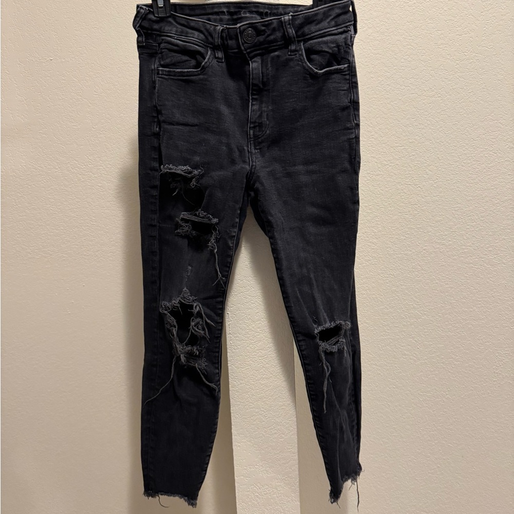 American Eagle Outfitters Black Distressed Skinny Jeans